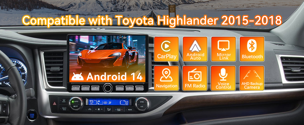 Android 13 Car Stereo Radio Compatible with Toyota Highlander 2015-2018, 10 Inch Touchscreen Head Unit,Bluetoot h|Wifi |FM |Wireless Carplay Android Auto |GPS |Mirrorlink |Backup Camera