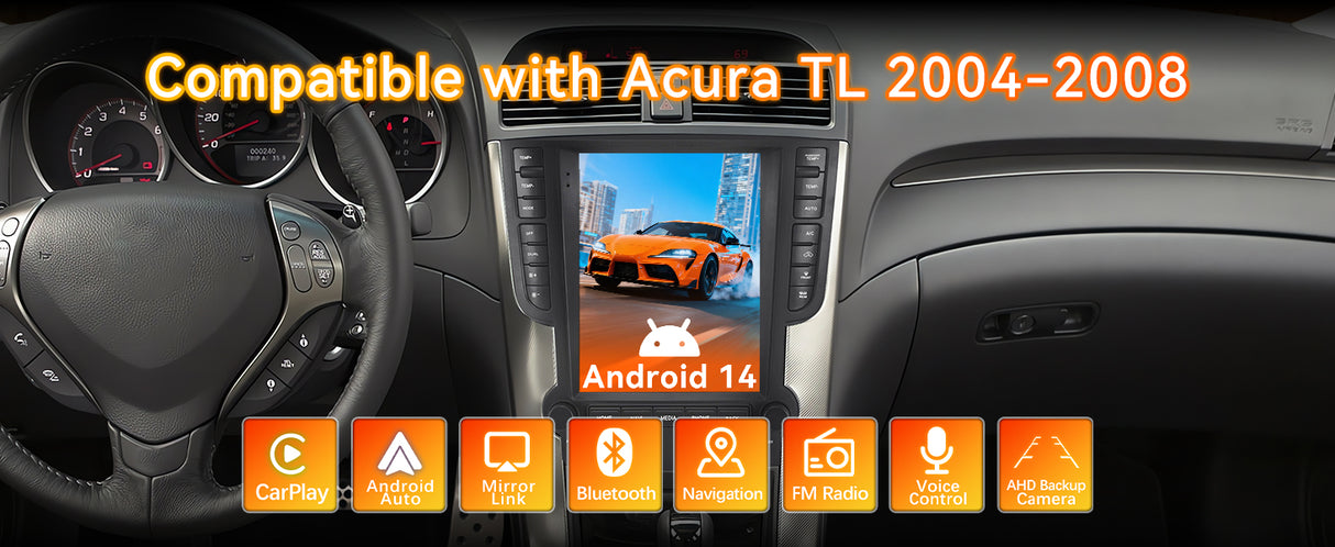 Android 14 Car Radio Compatible with Acura TL 2004-2008 4+64G T-Style Car Stereo Head Unit with Wireless Carplay/Android Auto, GPS Navigation, Bluetooth, FM/AM, SWC 9.7 Inch