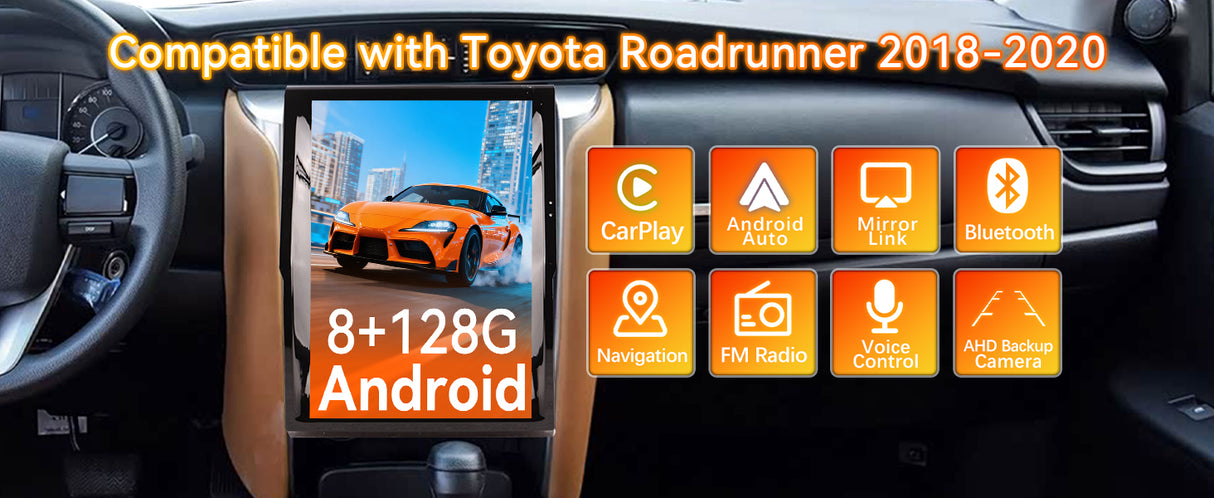 Android 14 Car Stereo Radio Head Unit Compatible with Toyota Roadrunner 2018-2020 Carplay&Android Auto T-Style Touch Screen with GPS | DSP | Bluetooth | Optical | FM | 4G | WiFi 8+128G 12.1