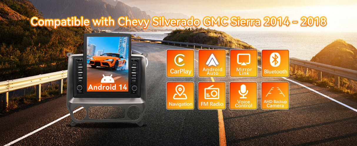 Android 13 Car Radio for Chevy Silverado GMC Sierra 2014 2015 2016 2017 2018 with Wireless Carplay Android Auto, HD Touchscreen with WiFi,GPS Navigation,Bluetooth,FM/RDS Radio,SWC,Mic +AHD Rear Camera 9.7Inch