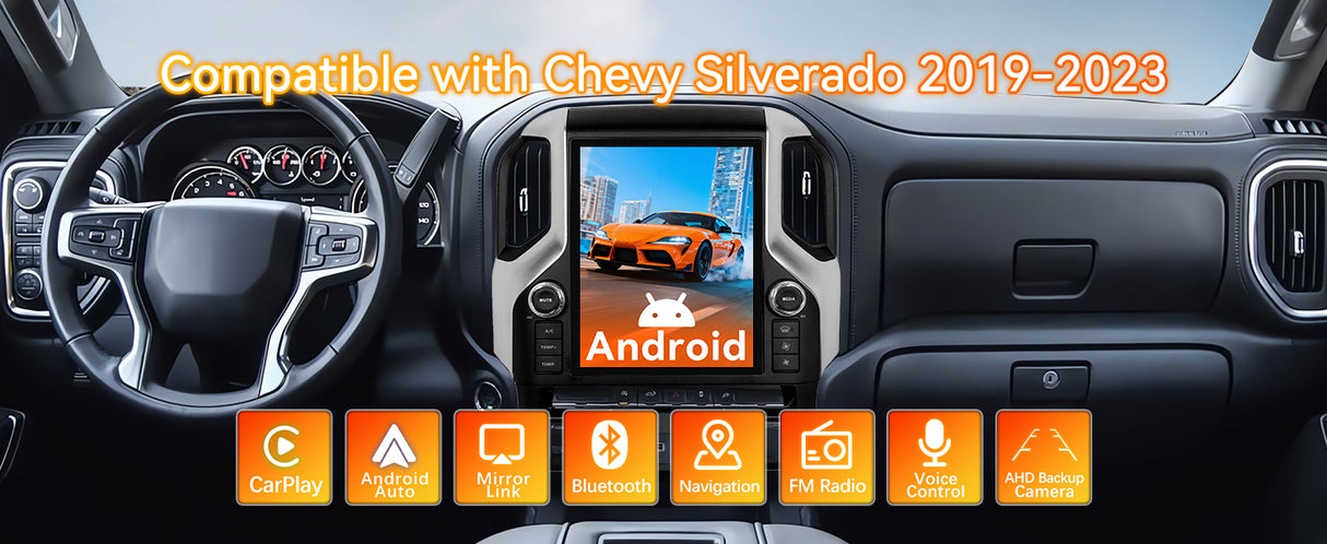 Android 13 Car Radio Compatible with Chevy Silverado 2019-2023 4+64G T-Style Car Stereo Head Unit with Wireless Carplay | Android Auto | GPS Navigation | Bluetooth | FM | AM | SWC 12.1Inch