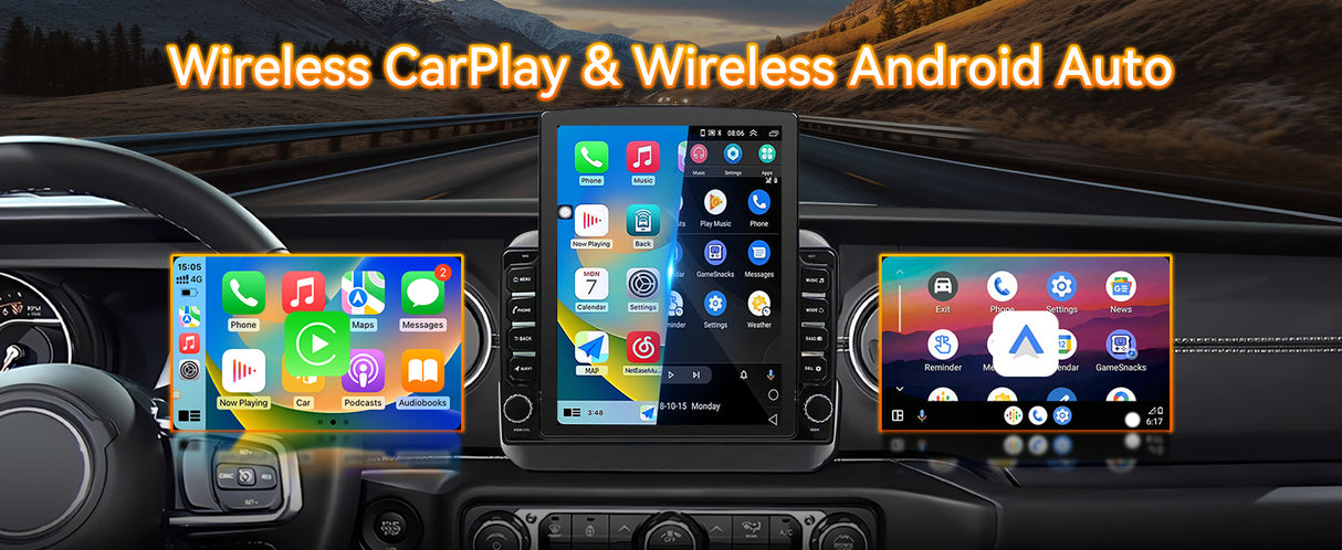 Android 15 Car Radio Stereo Compatible with Jeep Wrangler JL 2018-2021Gladiator JT 2020 2021, 4+64G, 9.7" Touchscreen, Wireless Carplay Android Auto/Bluetooth/FM/GPS/WiFi/Mirror Link/SWC/Backup Camera