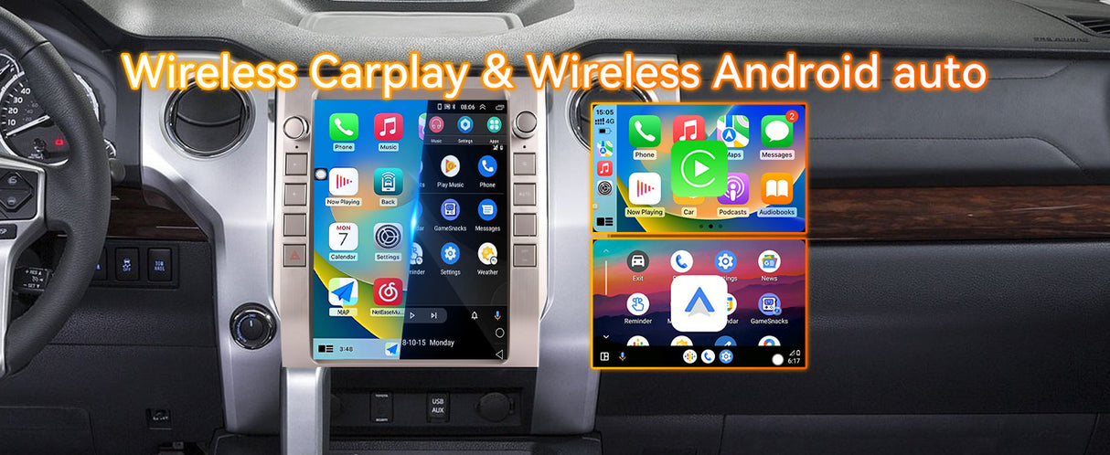 Android 14 Car Stereo Radio Head Unit Compatible with Toyota Tundra 2013-2020 Carplay&Android Auto T-Style Touch Screen with GPS | DSP | Bluetooth | Optical | FM | 4G | WiFi 8+128G 12.1