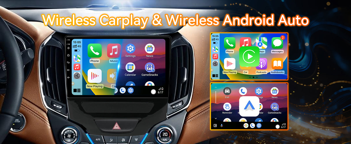 Android 15 Car Stereo Radio Compatible with Chevrolet Chevy Cruze 2016-2020 with Wireless Carplay Andriod Auto, 4GB+64GB, 9 Inch Touchscreen Support Bluetooth, FM/GPS/Mirror Link/SWC/Backup Camera