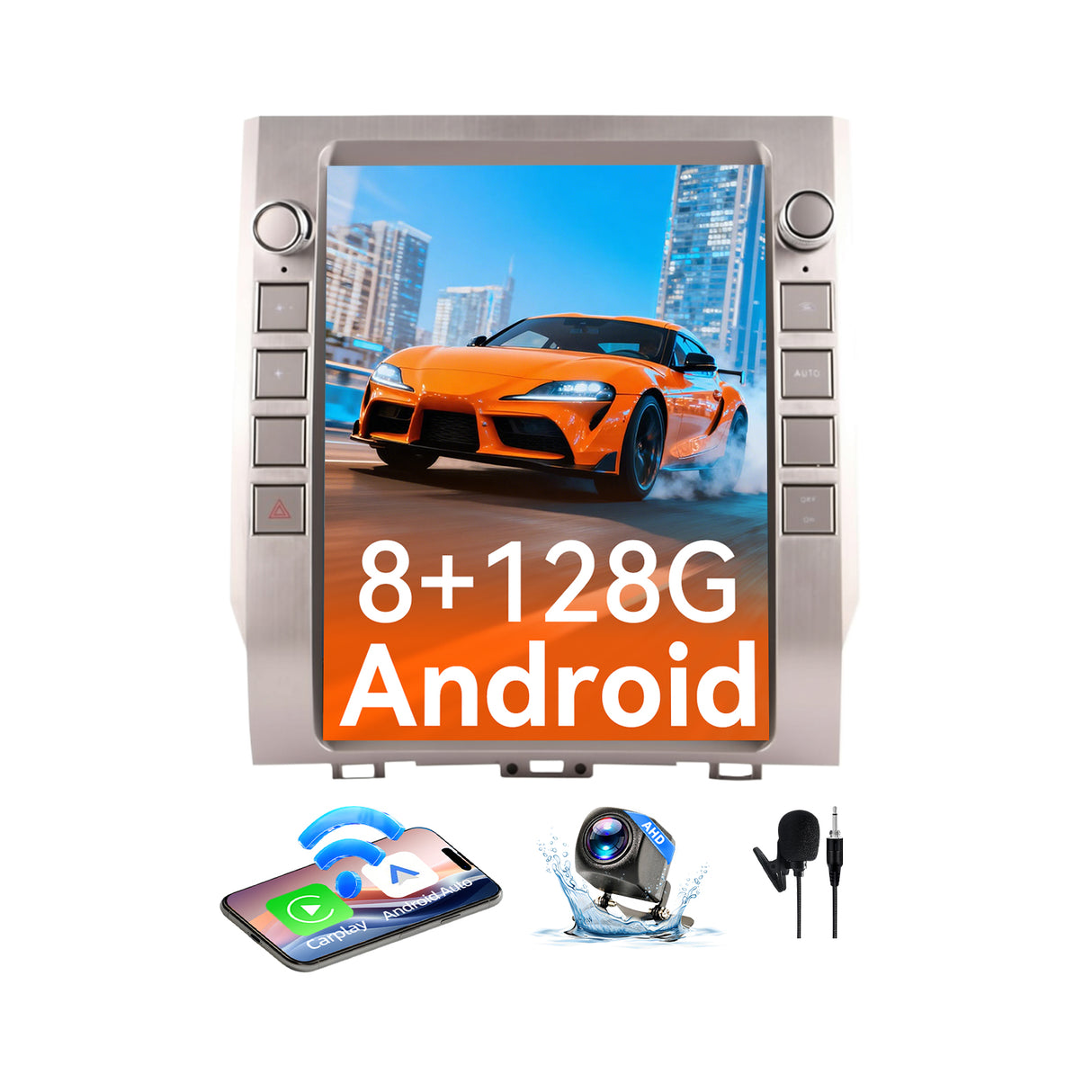 Android 14 Car Stereo Radio Head Unit Compatible with Toyota Tundra 2013-2020 Carplay&Android Auto T-Style Touch Screen with GPS | DSP | Bluetooth | Optical | FM | 4G | WiFi 8+128G 12.1