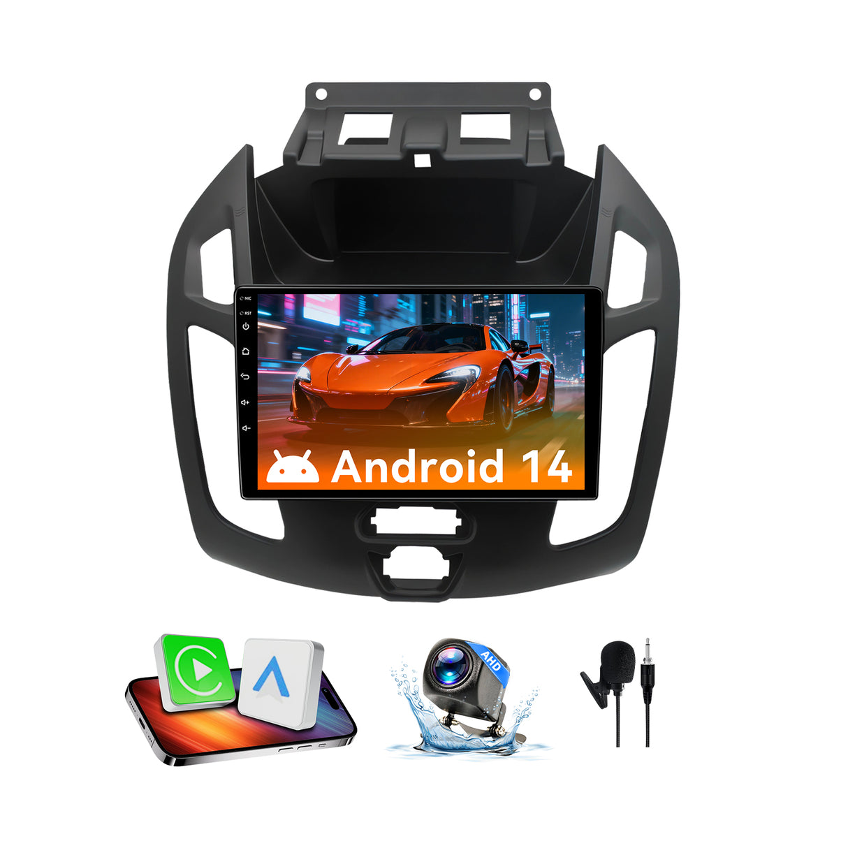 Android 14 Car Radio Compatible with Ford Transit Connect 2014-2018,Touchscreen Car Stereo with Wireless Carplay Android Auto,FM,Multimedia Receiver with GPS Bluetooth ＆ Backup Camera(9.7Inch