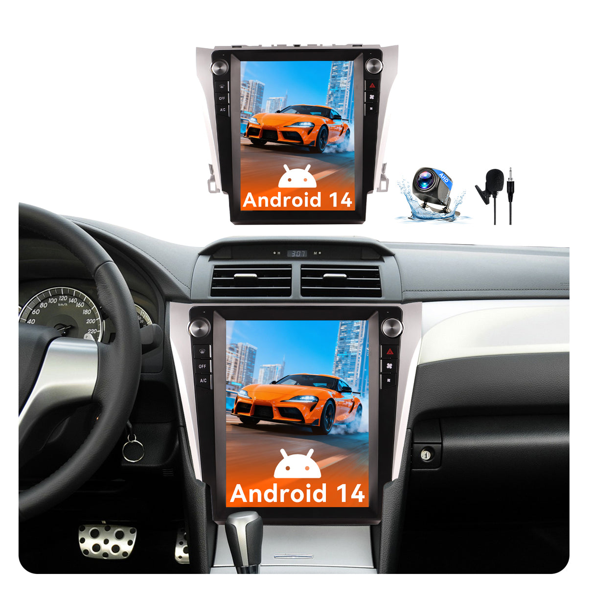 Android 14 Car Stereo Radio Head Unit Compatible with Toyota Camry 2012-2015 Carplay&Android Auto T-Style Touch Screen with GPS DSP Bluetooth Optical FM 4G WiFi 8+128G 12.1"