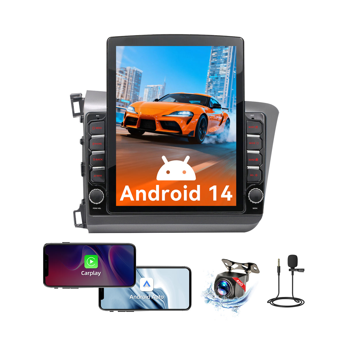 Android 15 Car Stereo Radio Compatible with Honda Civic 2012 2013 2014 2015 with Wireless CarPlay Android Auto,9.7' Touchscreen Support Bluetooth/GPS/WiFi/Mirror Link/Backup Camera