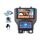 Dual Screen Android 13 Car Radio for Ford Mustang 2015-2021 – 9" + 7" Climate Display Head Unit with Wireless CarPlay & Android Auto, 4+64G, GPS, AHD Camera