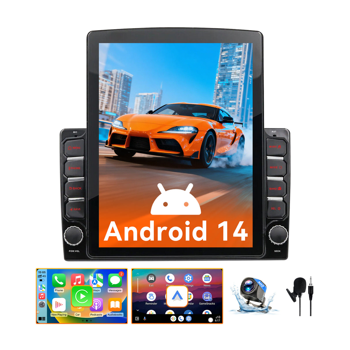 Android 14 Car Stereo Radio Compatible with Toyota Tundra 2014-2021, 9.7 Inch Touchscreen Support Bluetooth/Wireless CarPlay Android Auto/GPS/WiFi/Mirror Link/Backup Camera