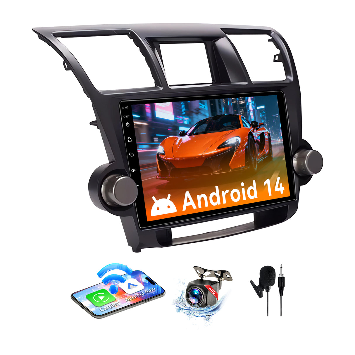 Android 13 Car Stereo Radio Compatible with Toyota Highlander 2008 2009 2010 2011 2012 2013,10" Touchscreen Car Radio Support Bluetooth,Wireless CarPlay Andriod Auto/WiFi/FM/GPS/Backup Camera