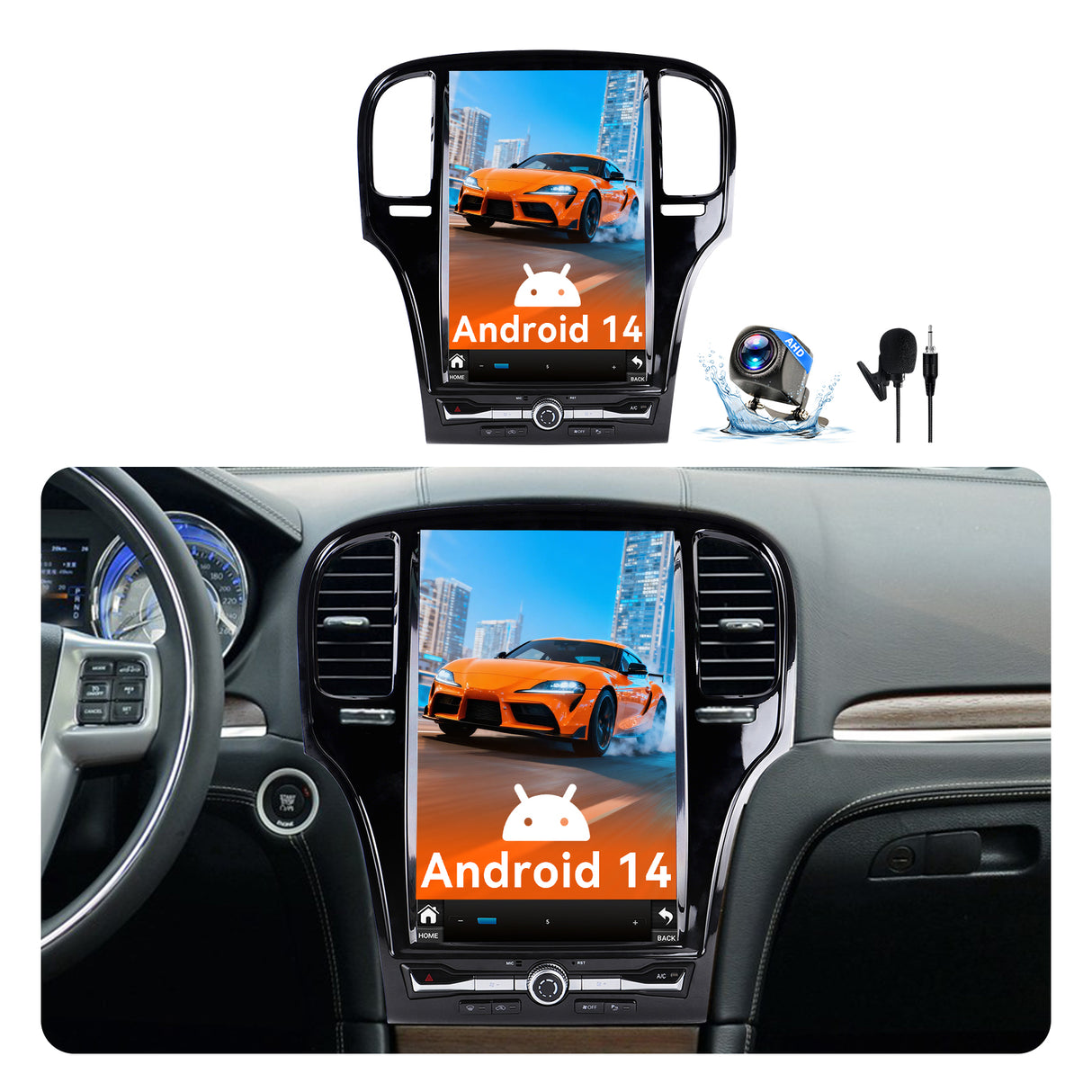 Android 14 Car Stereo Radio Head Unit Compatible with Chrysler 2011-2023 300C Carplay&Android Auto T-Style Touch Screen with GPS DSP Bluetooth Optical FM 4G WiFi 8+128G 14.5 inch