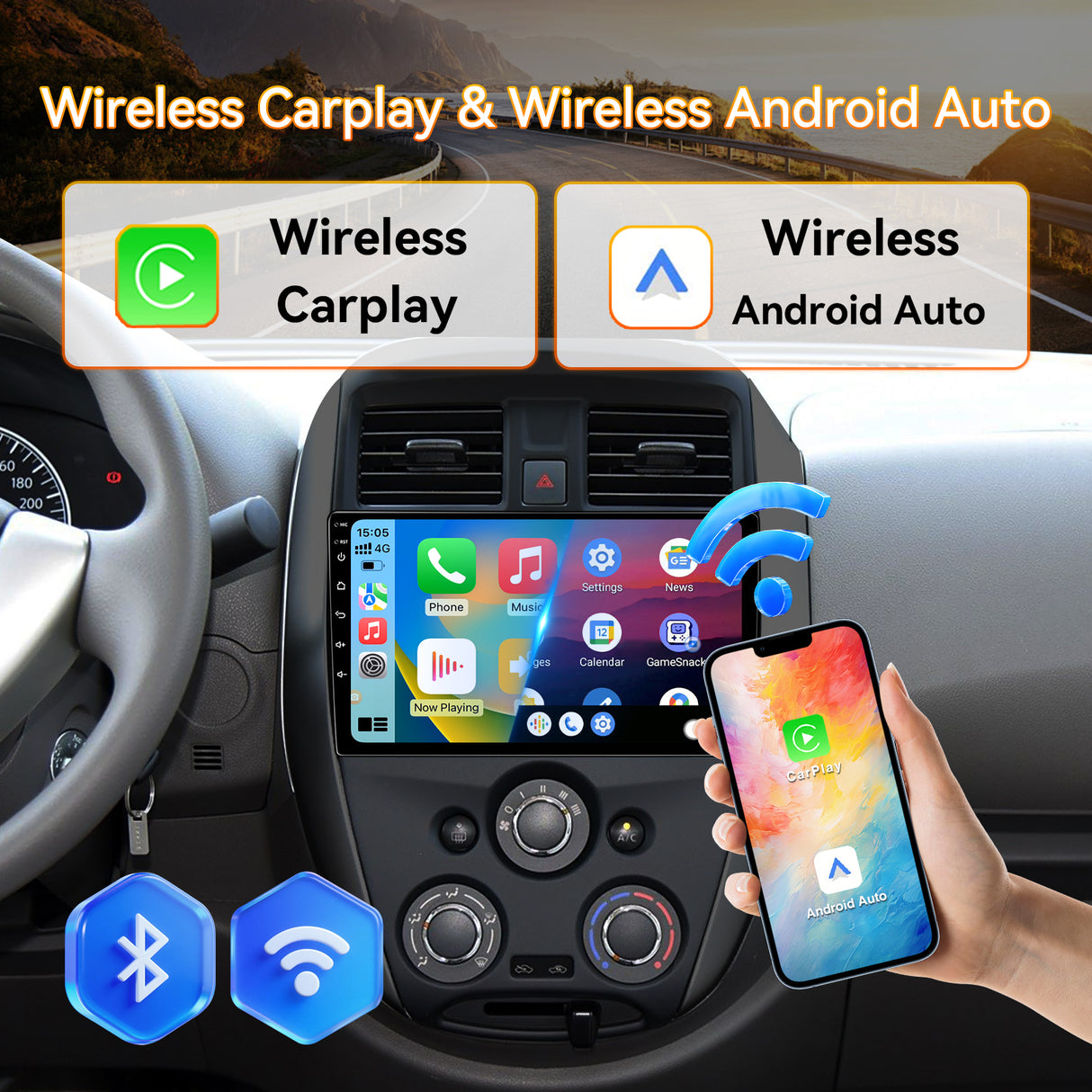 Android 13 Car Stereo Radio Compatible with Nissan Versa Sedan 2015 2016 2017 2018 2019, 4Core+64G ROM, 10" Touchscreen Support Bluetooth/Wireless CarPlay Android Auto/GPS/FM/Mirror Link/Backup Camera