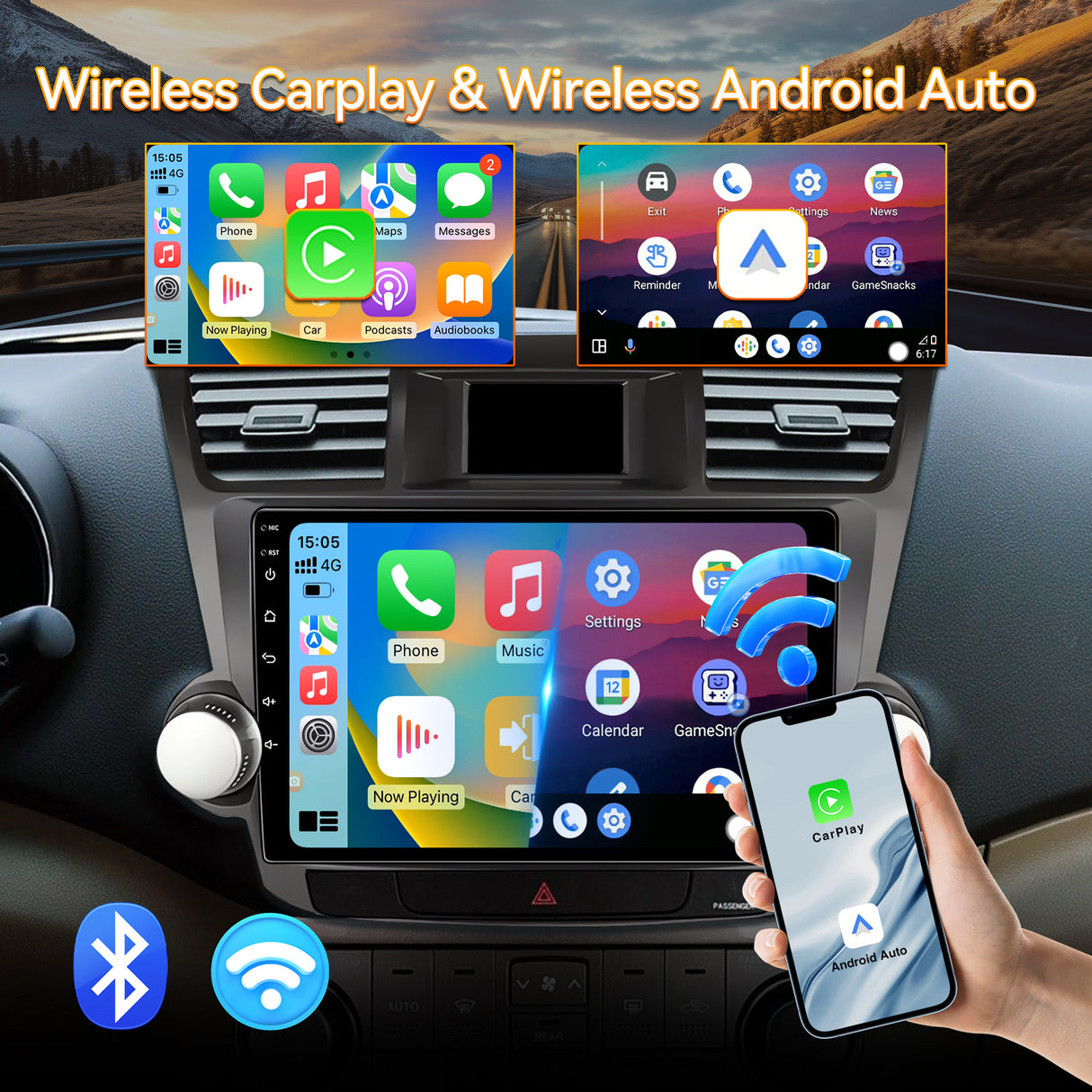 Android 13 Car Stereo Radio Compatible with Toyota Highlander 2008 2009 2010 2011 2012 2013,10" Touchscreen Car Radio Support Bluetooth,Wireless CarPlay Andriod Auto/WiFi/FM/GPS/Backup Camera