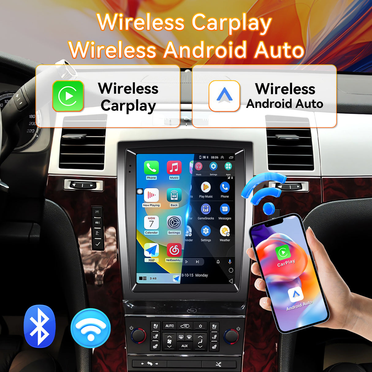 Android 13 Car Stereo Radio Compatible with Cadillac Escalade/Sailway SLS 2007-2014, 9.7 Inch Touchscreen Support Bluetooth/Wireless CarPlay Android Auto/GPS/WiFi/Backup Camera