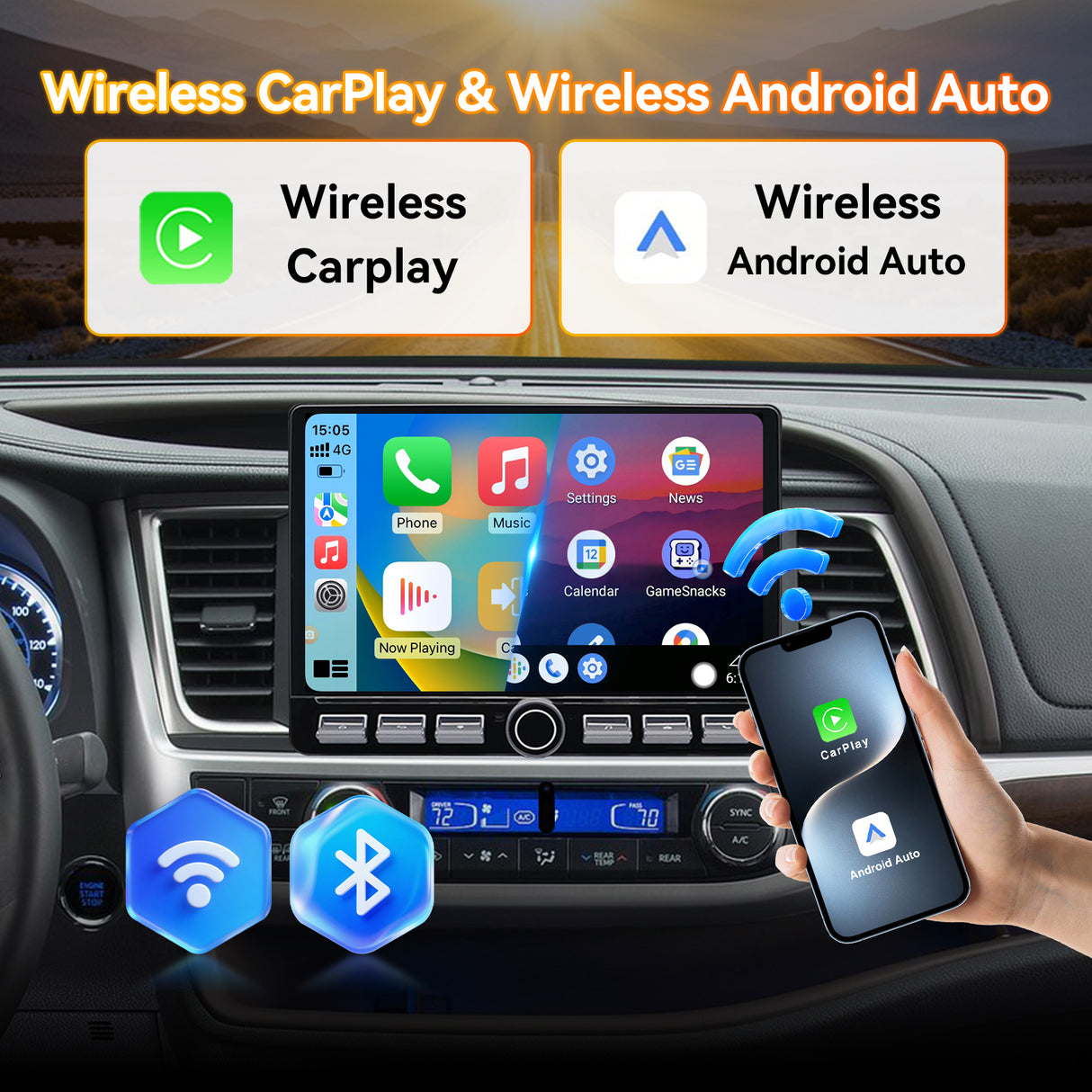 Android 13 Car Stereo Radio Compatible with Toyota Highlander 2015-2018, 10 Inch Touchscreen Head Unit,Bluetoot h|Wifi |FM  |Wireless Carplay Android Auto |GPS |Mirrorlink |Backup Camera