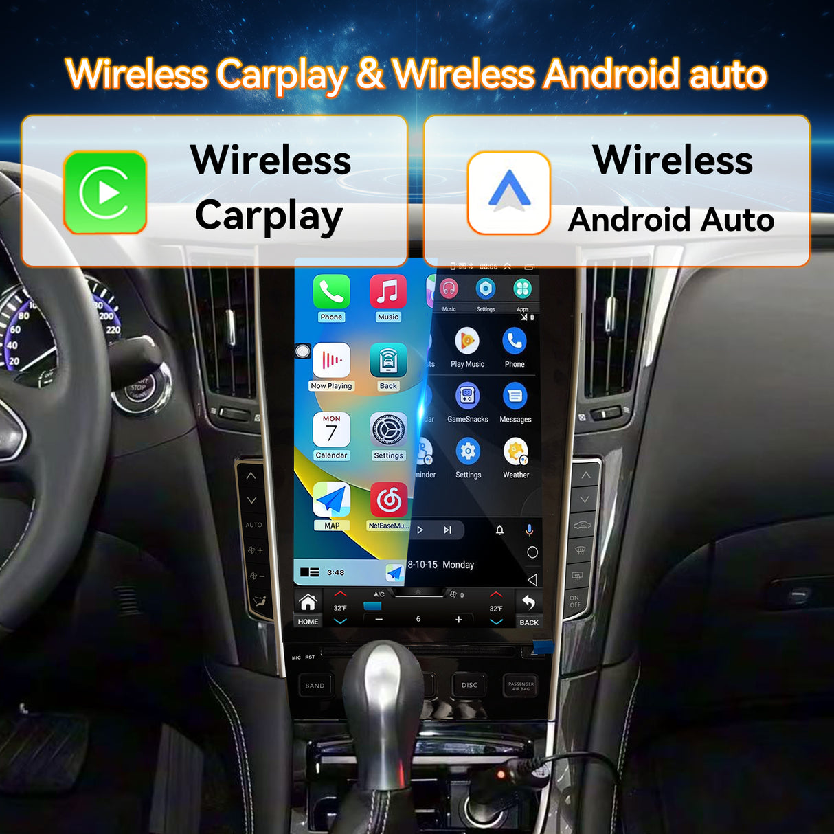 Android 15 Car Stereo Radio Compatible with Infiniti Q50 2015 2016 2017 2018 2019 12.1" Touch Screen Wireless CarPlay & Android Auto DSP 4G LTE 5G WiFi BT GPS Navigation Bluetooth 8core 8+128G