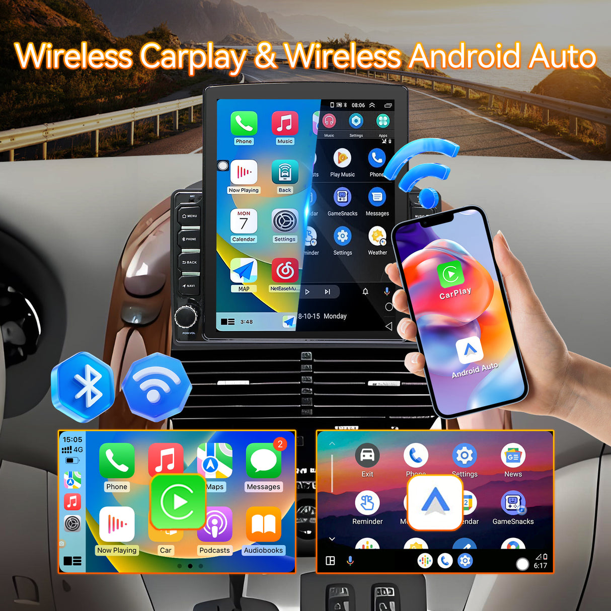 Android 15 Car Radio Stereo Compatible with Toyota Sienna 2004-2010,9.7 Inch Touchscreen,Car Stereo Support Wireless Carplay & Android Auto,Bluetooth/GPS/WiFi/Mirror Link/Backup Camera/SWC/FM