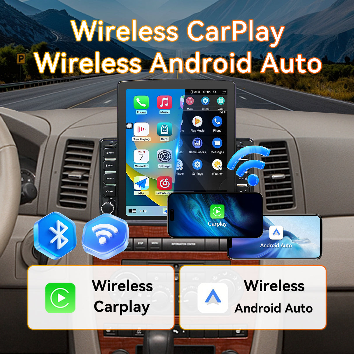 Android 14 Car Stereo Radio Compatible with Dodge Ram 1500 2500 3500 2006 2007 2008 Wireless CarPlay & Android Auto | AHD | Backup Camera | Upgrade 9.7" Touch Screen | GPS | WiFi | SWC | FM | Bluetooth 2+64G