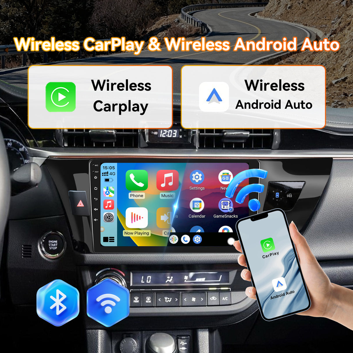 Android 13 Car Stereo Radio Compatible with Toyota Corolla 2014-2016, 10 Inch Touchscreen Head Unit,Bluetooth |Wifi |FM |Wireless Carplay Android Auto |GPS |Mirrorlink |Backup Camera