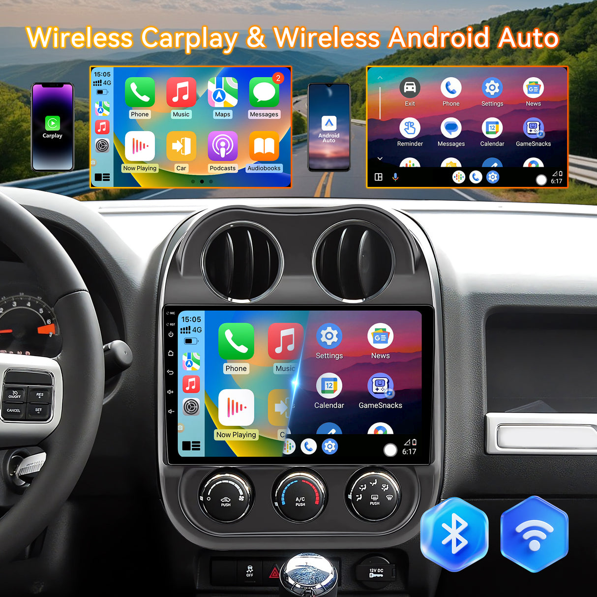 Android 13 Car Stereo Radio Compatible with Jeep Compass 2009-2016, 10 Inch Touchscreen Head Unit,Bluetooth |Wifi |FM |Wireless Carplay Android Auto |GPS |Mirrorlink |Backup Camera