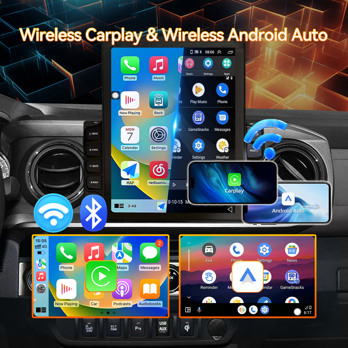 Android 15 Car Stereo Radio Compatible with Toyota Tacoma 2016-2022 with Wireless Carplay & Android Auto,9.7 Inch Touchscreen Car Radio Support Bluetooth,GPS/Wifi/Mirror Link/Backup Camera/SWC