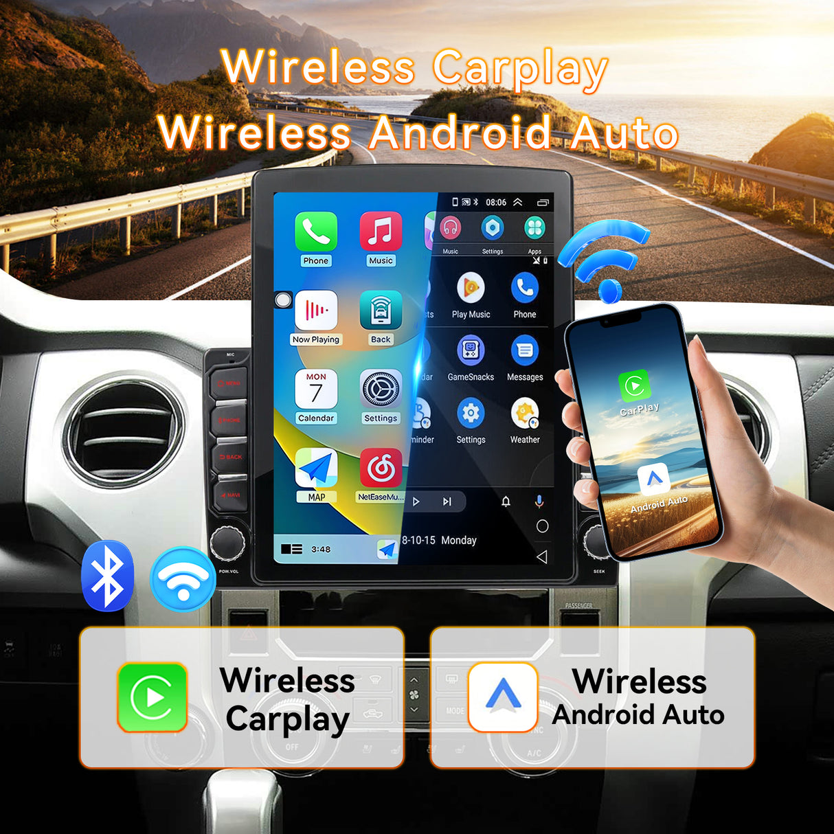 Android 14 Car Stereo Radio Compatible with Toyota Tundra 2014-2021, 9.7 Inch Touchscreen Support Bluetooth/Wireless CarPlay Android Auto/GPS/WiFi/Mirror Link/Backup Camera