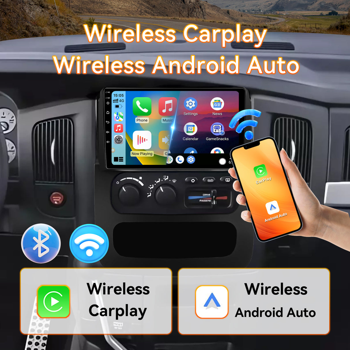 Android 13 Car Stereo Radio Compatible with Dodge RAM 1500 2500 3500 2002 2003 2004 2005, 4Core+64G ROM, 9 Inch Touchscreen Head Unit Support WiFi/Bluetooth/Wireless Carplay Android Auto/GPS/Mirror Link