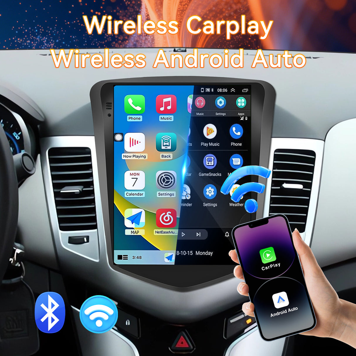 Android 13 Car Stereo Radio Compatible with Chevy Cruze 2009 2010 2011 2012 2013 2014 2015,9 Inch Head Unit, WiFi/Bluetooth/Wireless CarPlay Andriod Auto/FM/GPS/SWC/Mirror Link/Backup Camera