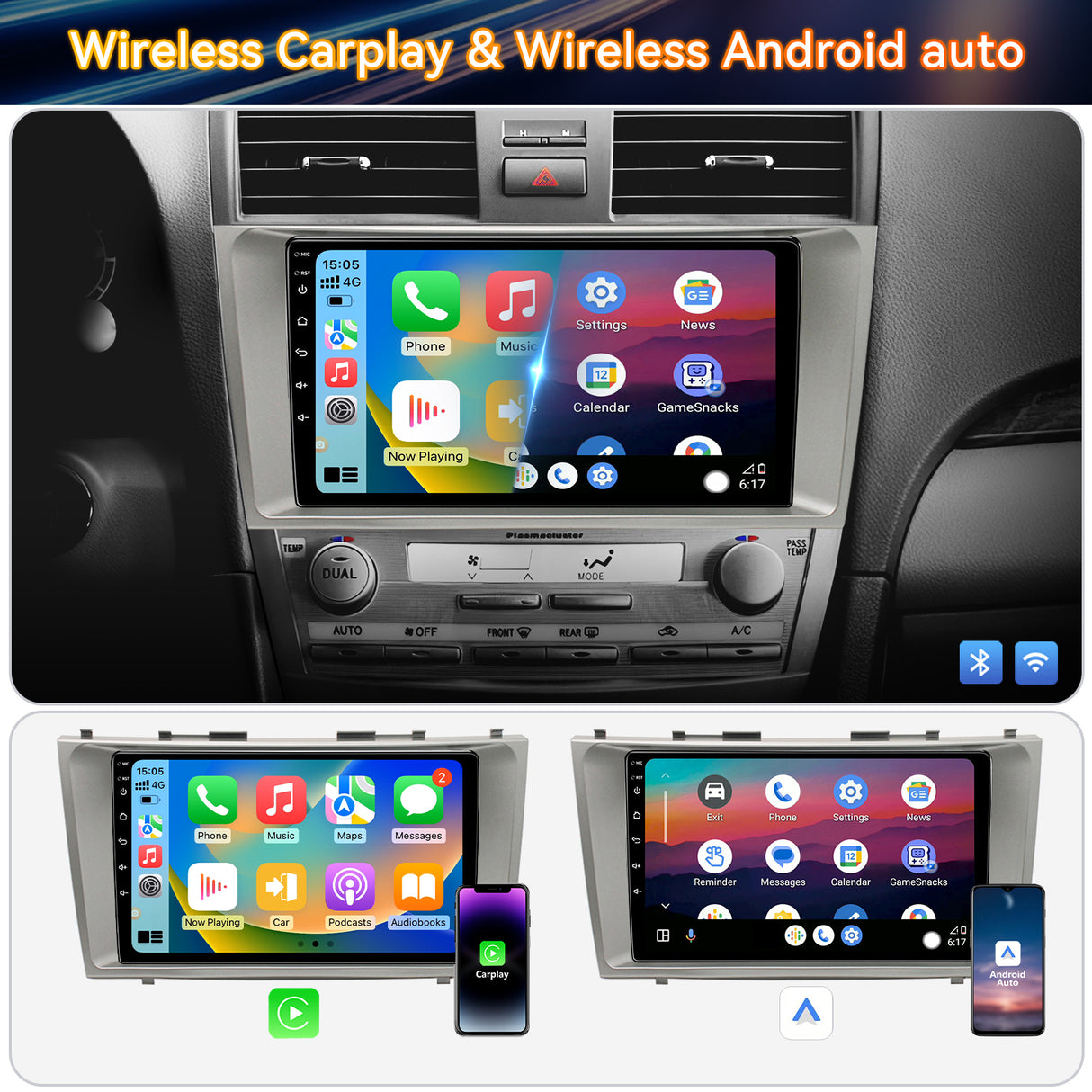 Android 13 Car Stereo Radio Compatible with Toyota Camry 2008-2011,9 Inch Touchscreen Head Unit,Bluetooth |Wifi |FM |Wireless Carplay Android Auto |GPS |Mirrorlink |Backup Camera
