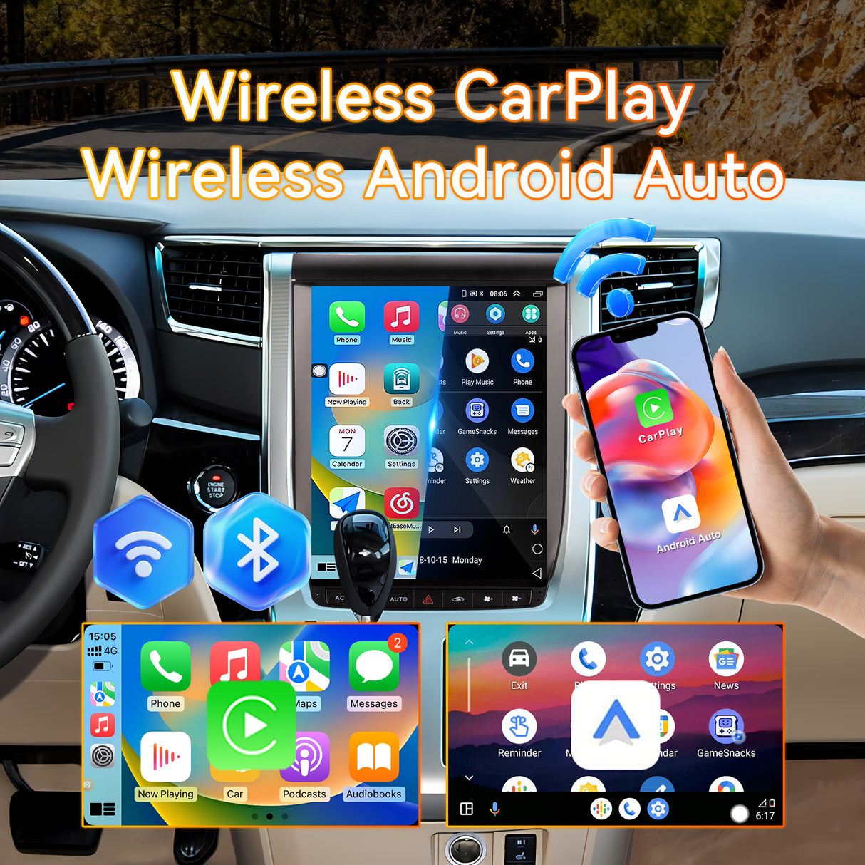 Android 14 Car Stereo Radio Head Unit Compatible with Toyota-Alphard A20 2008-2012 Carplay&Android Auto T-Style Touch Screen with GPS | DSP | Bluetooth | Optical | FM | 4G | WiFi 8+128G 12.1