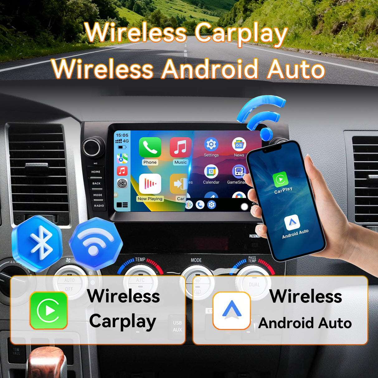 Android 13 Car Stereo Radio Compatible with Toyota Tundra 2006-2013 Sequoia 2013-2019, 4GB+64GB, 9" Touchscreen Support Wireless Carplay Android Auto, Bluetooth/GPS/WiFi/Mirror Link/SWC/Backup Camera