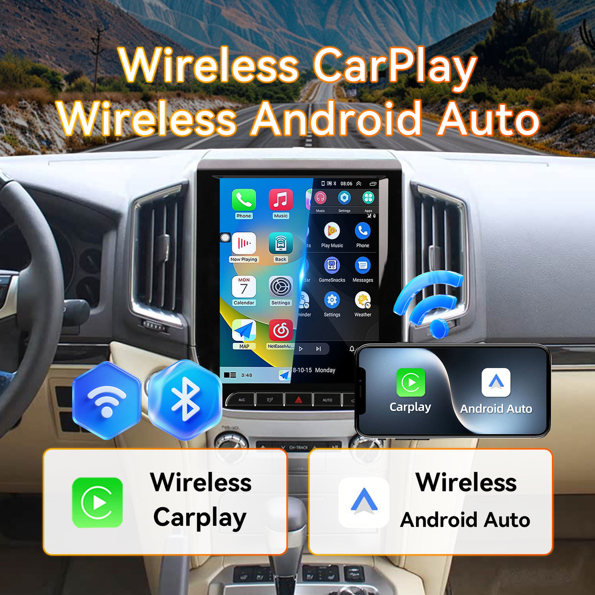 Android 14 Car Stereo Radio Head Unit Compatible with Toyota Land Cruiser 2016-Carpl2020 ay&Android Auto T-Style Touch Screen with GPS | DSP | Bluetooth  | Optical  | FM | 4G | WiFi 8+128G 12.1