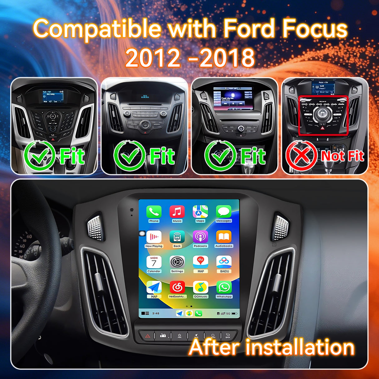 Android 13 Car Stereo Radio Compatible with Ford Focus 2012 2013 2014 2015 2016 2017 2018, 9.7 Inch IPS Touch Screen/Wireless CarPlay Andriod Auto/GPS/WiFi/Bluetooth/Mirror Link/Backup Camera