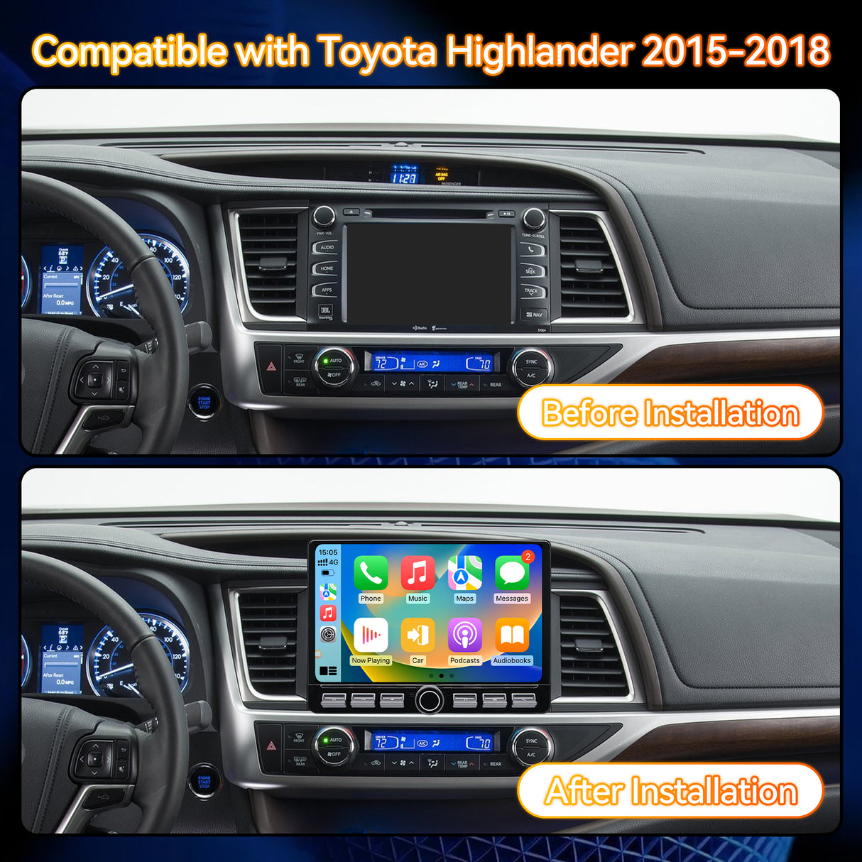 Android 13 Car Stereo Radio Compatible with Toyota Highlander 2015-2018, 10 Inch Touchscreen Head Unit,Bluetoot h|Wifi |FM  |Wireless Carplay Android Auto |GPS |Mirrorlink |Backup Camera
