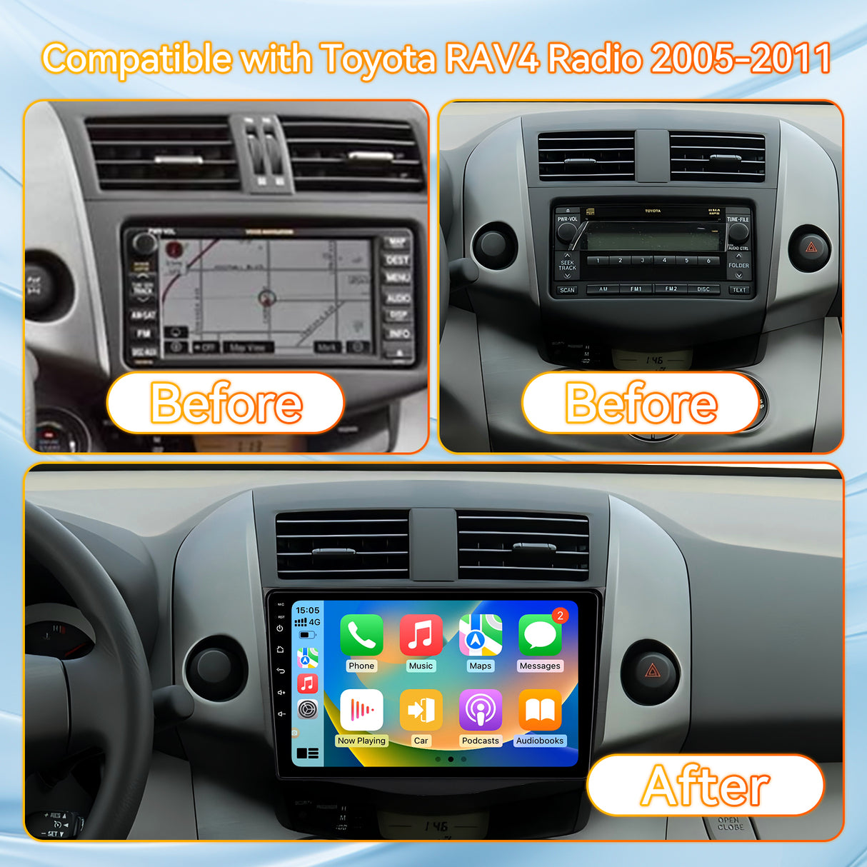 Android 13 Car Stereo Radio Compatible with Toyota RAV4 2006-2011,9 Inch Touchscreen Head Unit,Bluetooth |Wifi |FM |Wireless Carplay Android Auto |GPS |Mirrorlink |Backup Camera
