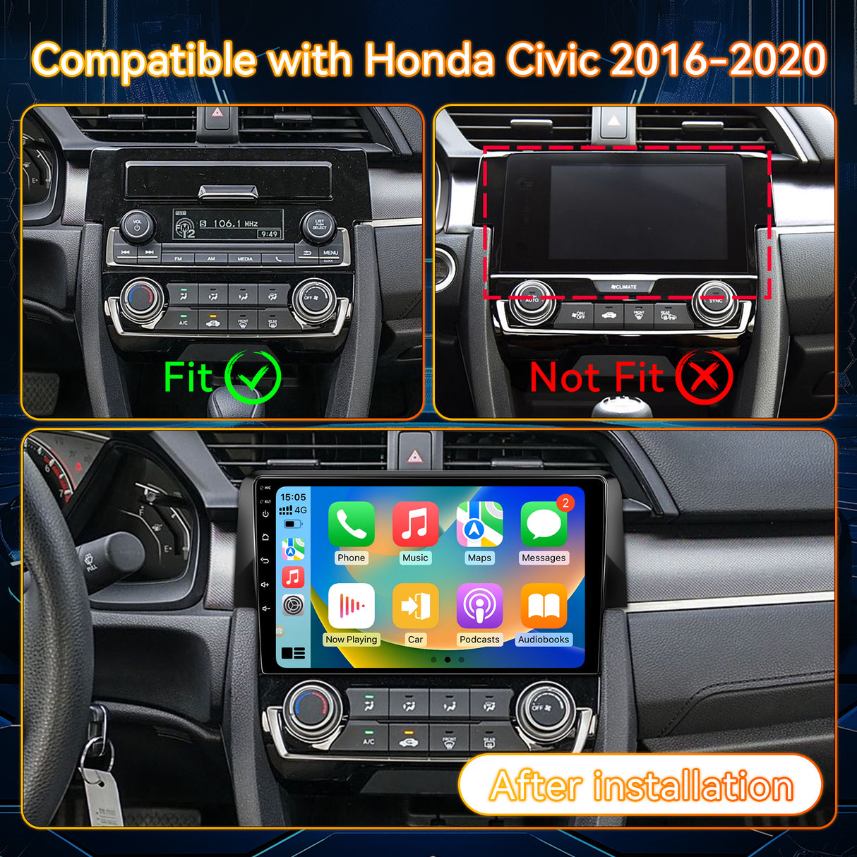 Android 13 Car Stereo Radio Compatible with Honda Civic 2016-2020, 9 Inch Touchscreen Head Unit,Bluetooth |Wifi |FM |Wireless Carplay Android Auto |GPS |Mirrorlink |Backup Camera