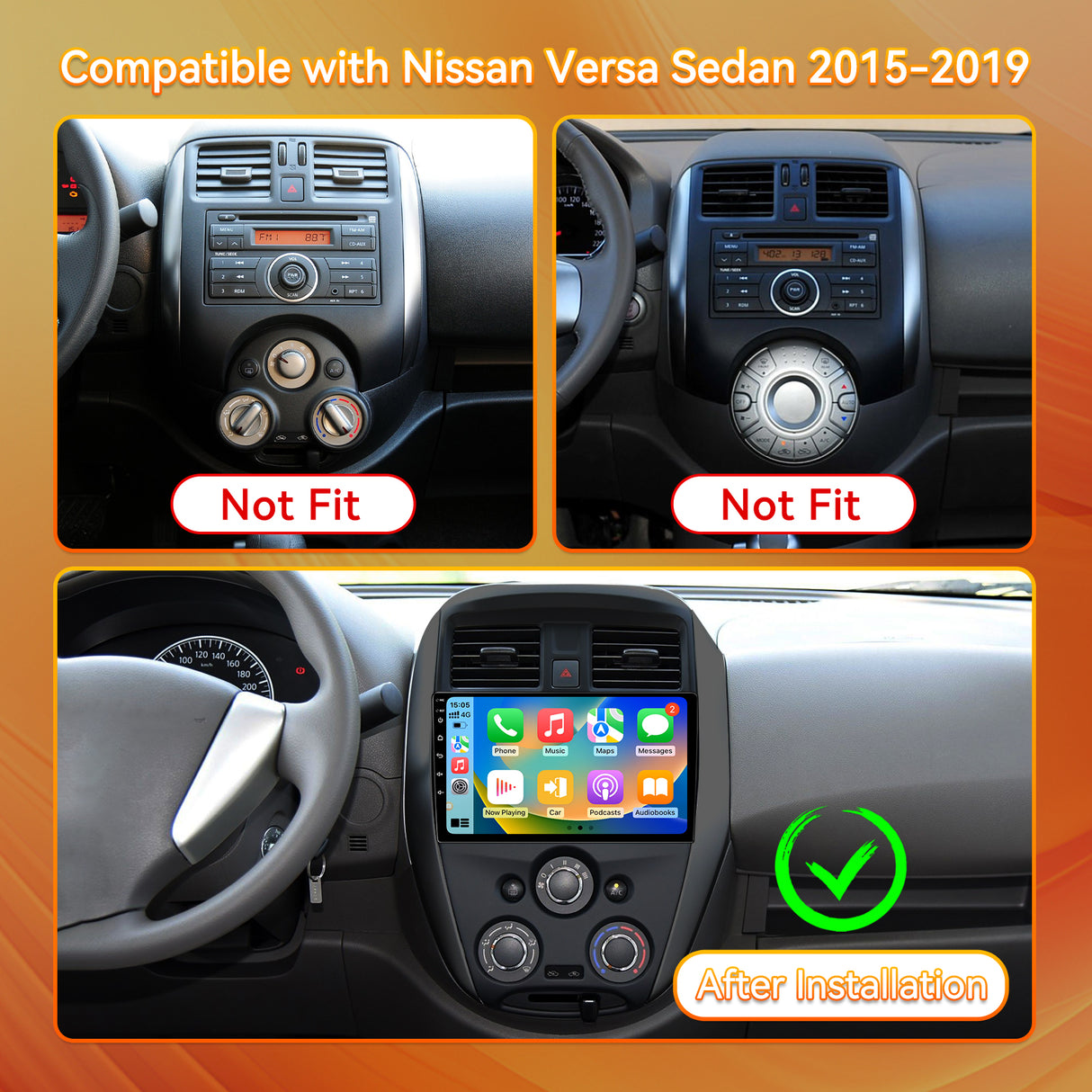 Android 13 Car Stereo Radio Compatible with Nissan Versa Sedan 2015 2016 2017 2018 2019, 4Core+64G ROM, 10" Touchscreen Support Bluetooth/Wireless CarPlay Android Auto/GPS/FM/Mirror Link/Backup Camera