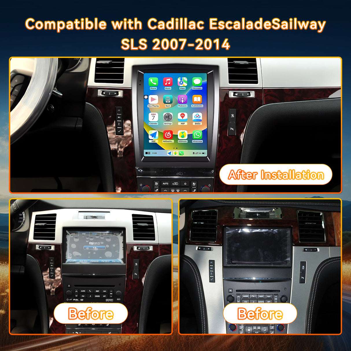Android 13 Car Stereo Radio Compatible with Cadillac Escalade/Sailway SLS 2007-2014, 9.7 Inch Touchscreen Support Bluetooth/Wireless CarPlay Android Auto/GPS/WiFi/Backup Camera