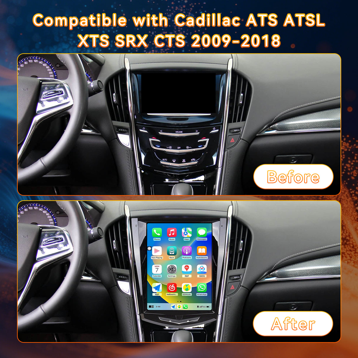 Android 14 car raido Stereo Compatible with Cadillac ATS ATSL XTS SRX CTS 2009-2018. 9.7" Screen Stereo Replacement with Wireless Carplay Android Auto GPS Bluetooth FM DSP SWC Backup Camera