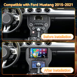 Dual Screen Android 13 Car Radio for Ford Mustang 2015-2021 – 9" + 7" Climate Display Head Unit with Wireless CarPlay & Android Auto, 4+64G, GPS, AHD Camera