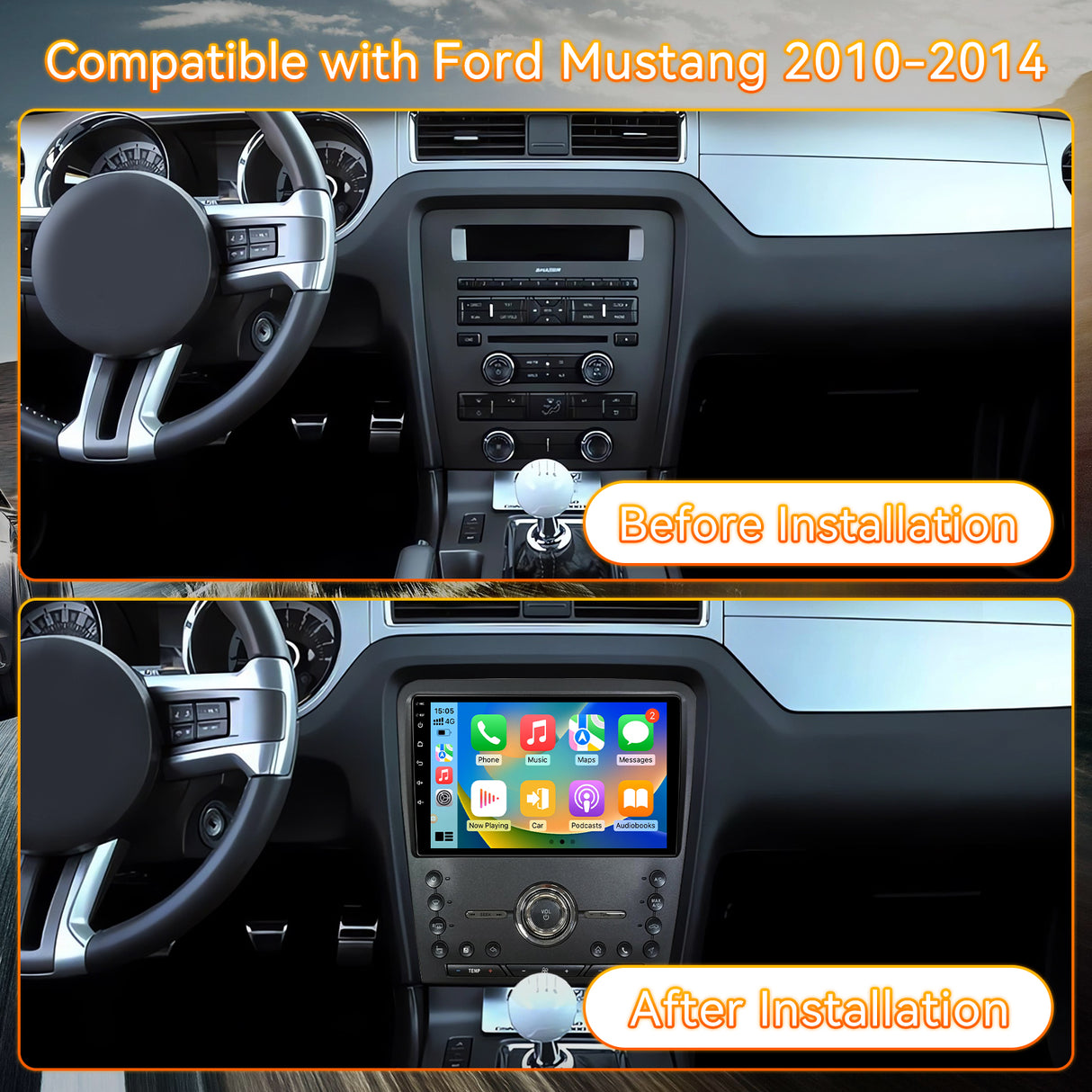 Android 13 Car Stereo Radio Compatible with Ford Mustang 2010 2011 2012 2013 2014, 10 Inch Touchscreen Support Wireless CarPlay Android Auto/GPS/WiFi/Bluetooth/Mirror Link/Backup Camera