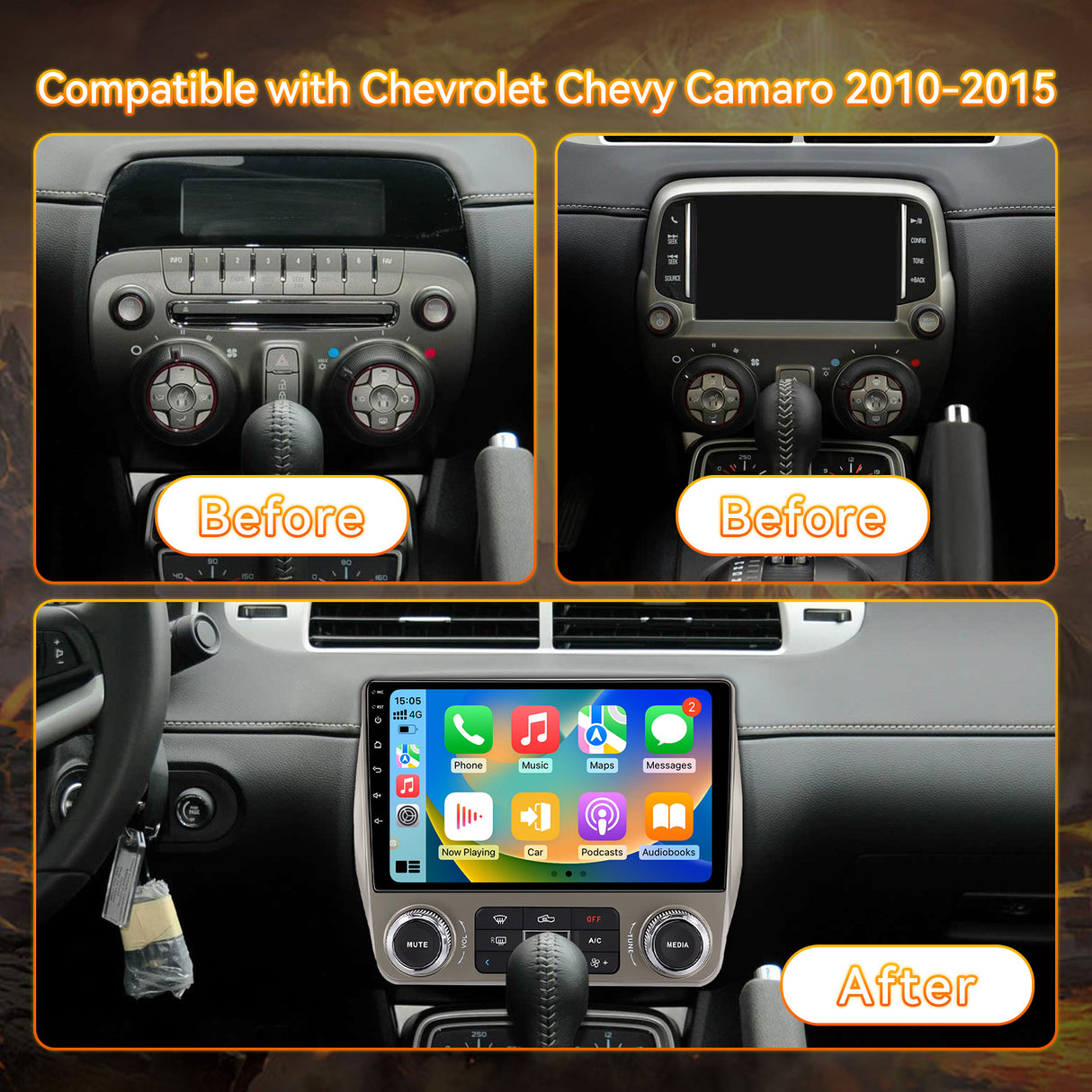 Android 13 Car Stereo Radio Compatible with Chevrolet Camaro 2010 2011 2012 2013 2014 2015,9 Inch Touchscreen Support Bluetooth/Wireless CarPlay Andriod Auto/GPS/WiFi/Mirror Link/Backup Camera