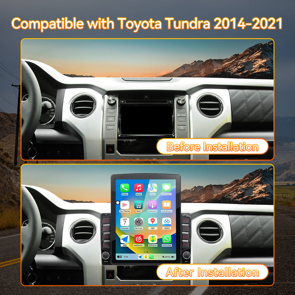 Android 14 Car Stereo Radio Compatible with Toyota Tundra 2014-2021, 9.7 Inch Touchscreen Support Bluetooth/Wireless CarPlay Android Auto/GPS/WiFi/Mirror Link/Backup Camera