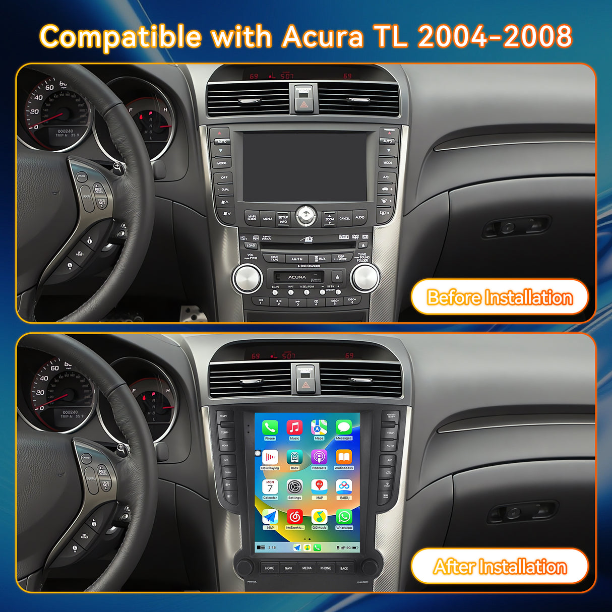 Android 14 Car Radio Compatible with Acura TL 2004-2008 4+64G T-Style Car Stereo Head Unit with Wireless Carplay/Android Auto, GPS Navigation, Bluetooth, FM/AM, SWC 9.7 Inch