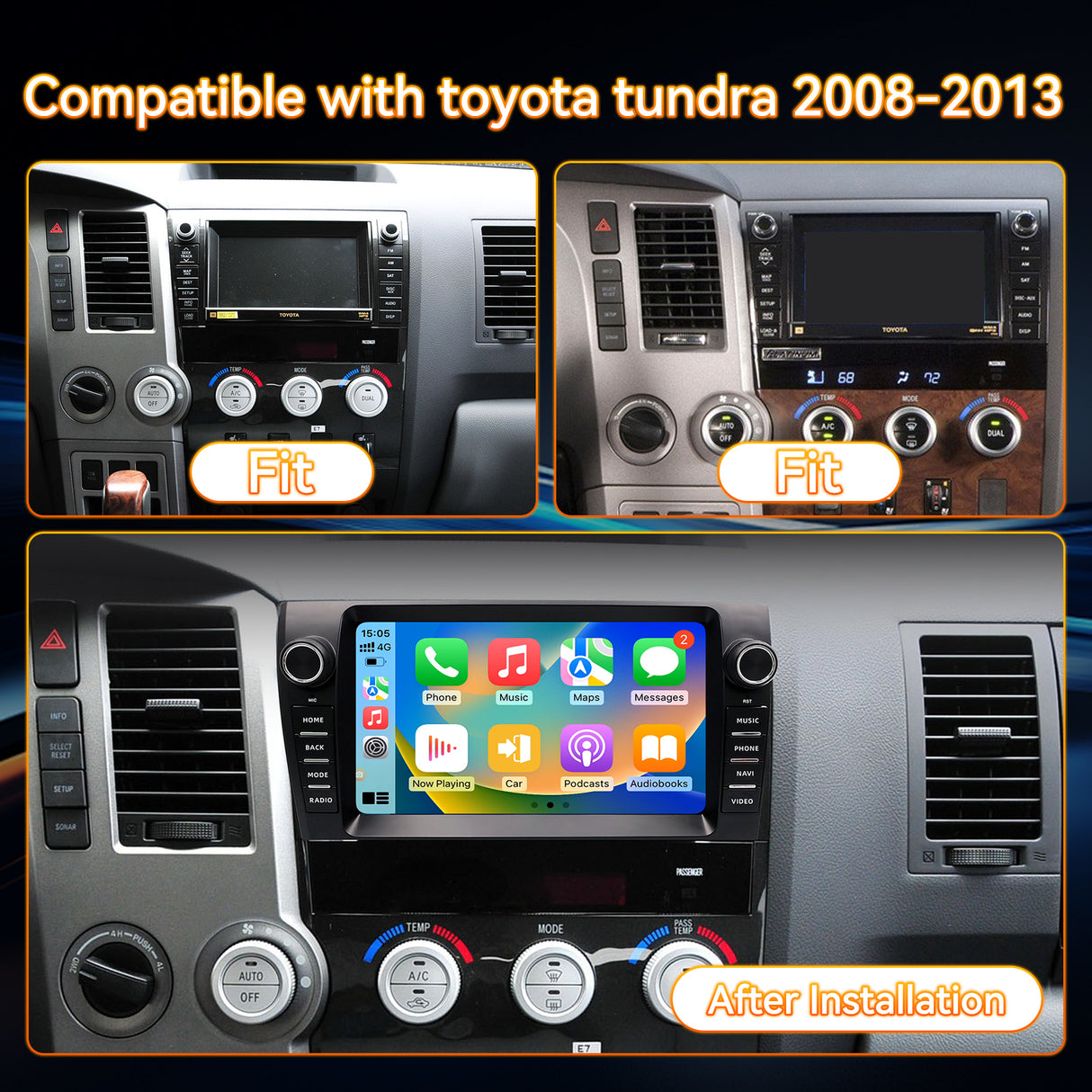 Android 13 Car Stereo Radio Compatible with Toyota Tundra 2006-2013 Sequoia 2013-2019, 4GB+64GB, 9" Touchscreen Support Wireless Carplay Android Auto, Bluetooth/GPS/WiFi/Mirror Link/SWC/Backup Camera