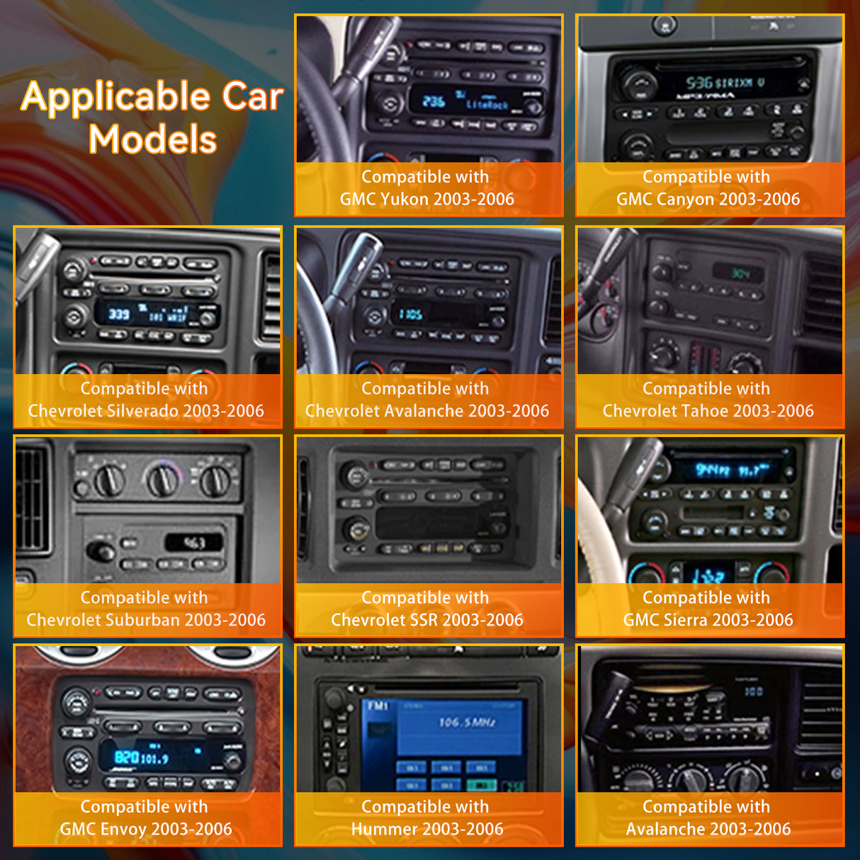 Android 14,8 Core Car Stereo Radio Compatible with Chevy Chevrolet Silverado SSR Tahoe 2003-2006,GMC Siera Yukon 2003-2006,Hummer H2 2003-2007,7 Inch Touchscreen Support Wireless Carplay Android Auto