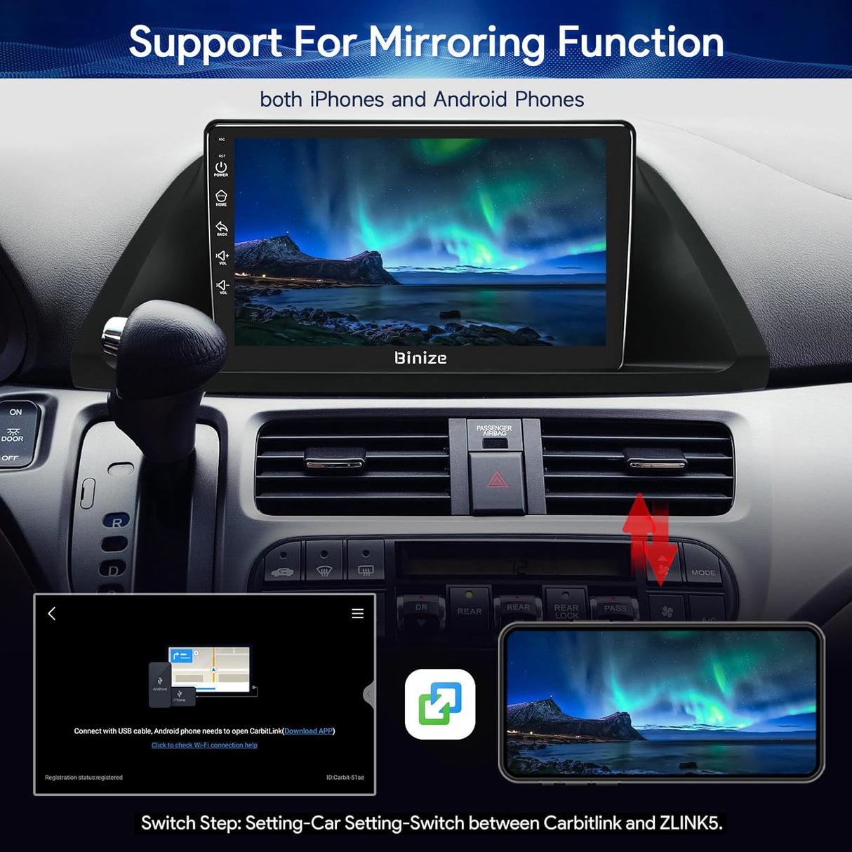 Android 13 Car Stereo Radio Compatible with Honda Odyssey 2011 2012 2013 2014 2015 2016 2017 with Wireless Carplay Android Auto, Car Radio with Bluetooth/WiFi/ USB/Backup Camera