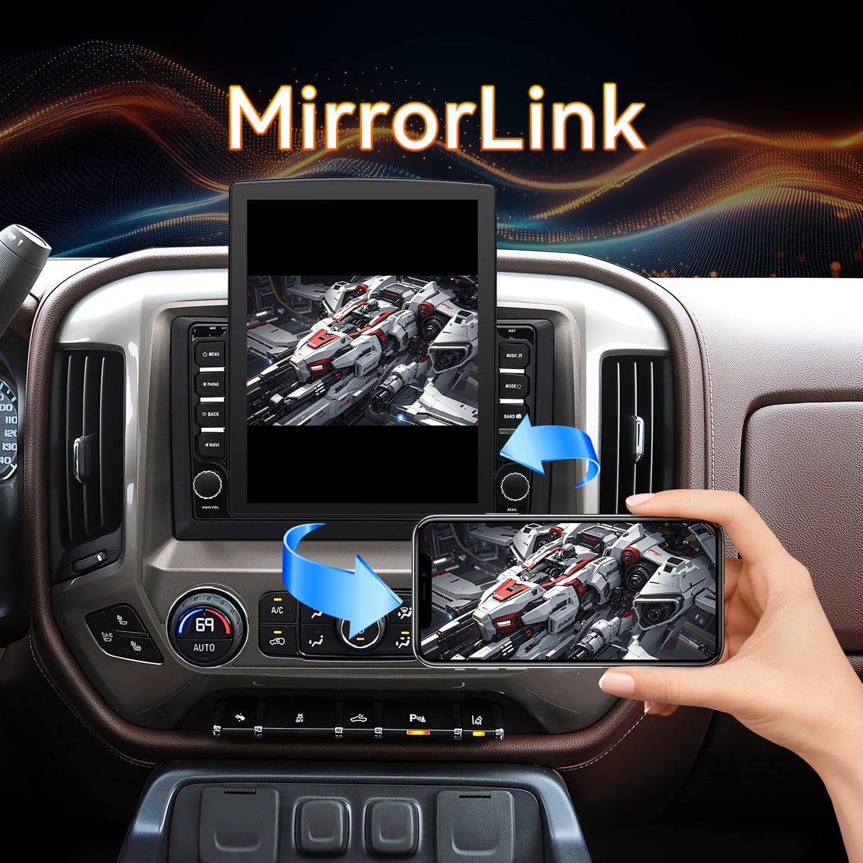 Android 13 Car Radio for Chevy Silverado GMC Sierra 2014 2015 2016 2017 2018 with Wireless Carplay Android Auto, HD Touchscreen with WiFi,GPS Navigation,Bluetooth,FM/RDS Radio,SWC,Mic +AHD Rear Camera  9.7Inch