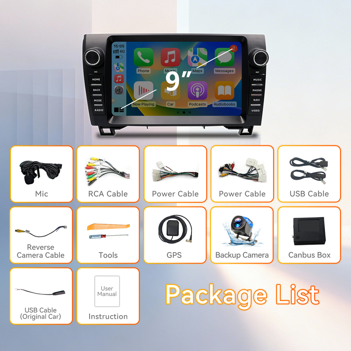 Android 13 Car Stereo Radio Compatible with Toyota Tundra 2006-2013 Sequoia 2013-2019, 4GB+64GB, 9" Touchscreen Support Wireless Carplay Android Auto, Bluetooth/GPS/WiFi/Mirror Link/SWC/Backup Camera